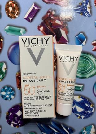 Солнцезащитный невесомый флюид старения кожи лица vichy capital soleil uv-age dail spf 50+1 фото