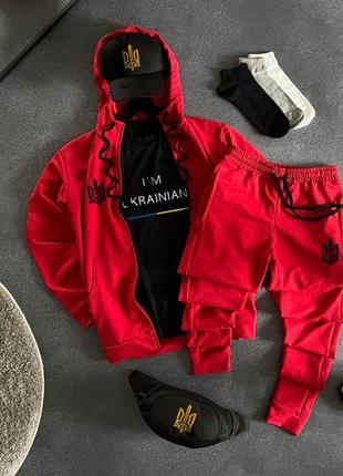 Худи сопер + спортивные штаны + футболка i'm69ainian + кепка герб + бананка, спортивный патриотический костюм премиум качества