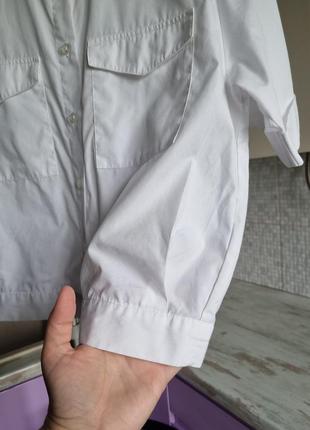 Стильова брендова жіноча біла коротка вкорочена бавовняна сорочка блуза з коротким рукавом нагрудними великими кишенями оверсайз oversize asos s xs5 фото