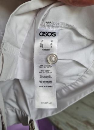 Стильова брендова жіноча біла коротка вкорочена бавовняна сорочка блуза з коротким рукавом нагрудними великими кишенями оверсайз oversize asos s xs6 фото
