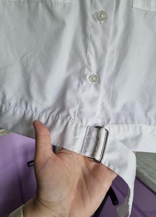 Стильова брендова жіноча біла коротка вкорочена бавовняна сорочка блуза з коротким рукавом нагрудними великими кишенями оверсайз oversize asos s xs9 фото