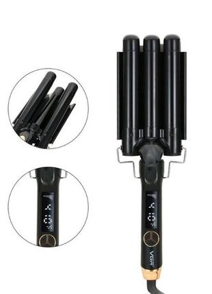 Потрійна плойка для завивки волосся vgr v-591 три хвилі діаметром 25 мм потужністю 125 вт