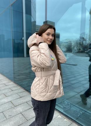 Жіноча стьобана куртка, жіноча куртка весна/осінь, куртка на запах з поясом