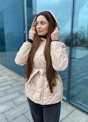 Жіноча стьобана куртка, жіноча куртка весна/осінь, куртка на запах з поясом