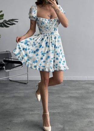 Міні сукня сарафан штапель квітковий принт5 фото