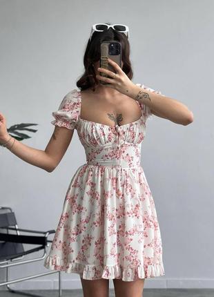 Міні сукня сарафан штапель квітковий принт10 фото