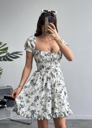 Міні сукня сарафан штапель квітковий принт1 фото