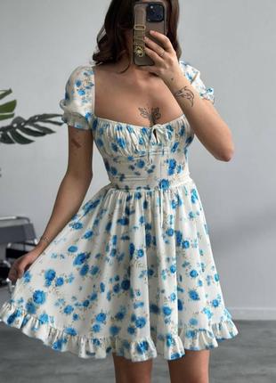 Міні сукня сарафан штапель квітковий принт7 фото