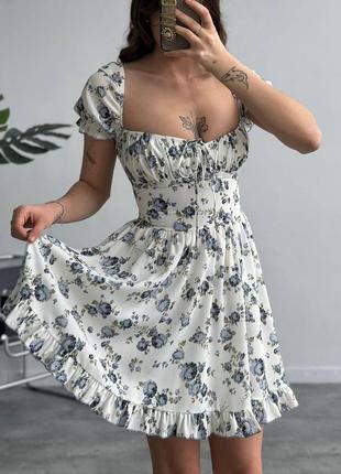 Міні сукня сарафан штапель квітковий принт4 фото
