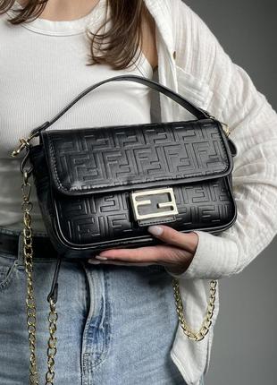 🔥 fendi baguette black leather bag