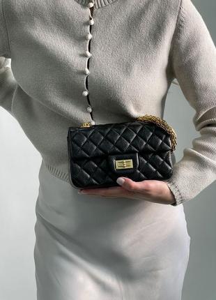 Сумка в стиле chanel 2.55 reissue double flap leather bag black/gold