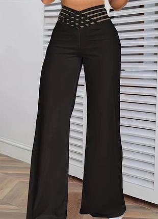 Елегантні штани великого розміру з контрастними сітчастими деталями