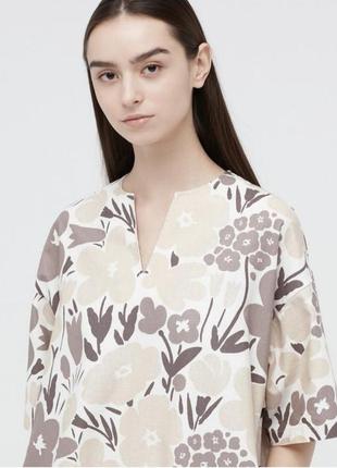 Uniqlo x marimekko tan floral kaftan dress2 фото