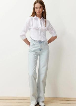 Xxs голубые широкие джинсы с высокой талией