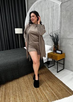 Костюм тройка: халат + шорты + футболка