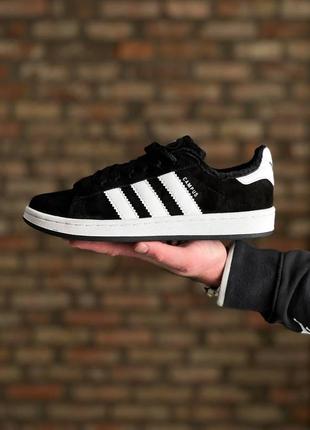 Кроссовки adidas campus черно белые адидас кампус из натуральной замши теплая обувь для спорта осень весна