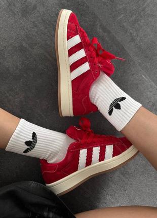 Женские замшевые кроссовки adidas white red premium4 фото