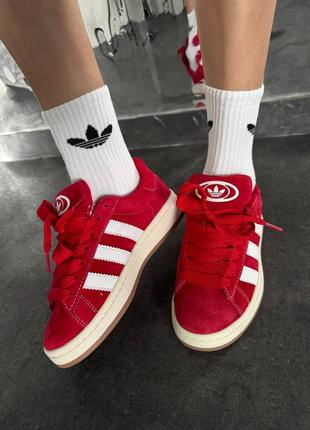 Женские замшевые кроссовки adidas white red premium3 фото