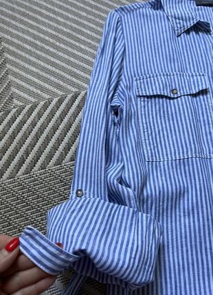 Сорочка блуза льняна у смужку блакитна yessica6 фото