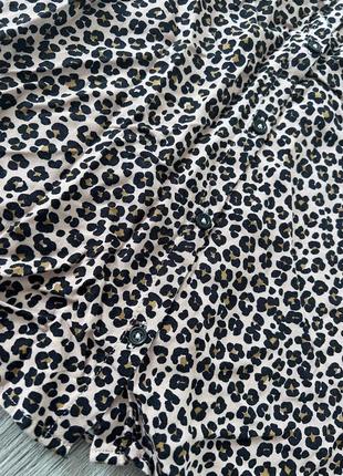 Леопардовое принт лео платье мини на пуговицах вискоза коттон волан рукав2 фото