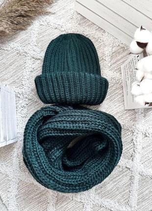 Комплект женский - шапка и шарф-хомут зелёный (22)