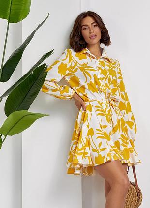 Біло-гірчична сукня-сорочка з клинами