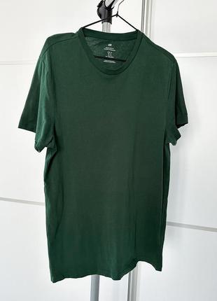 Мужская темно- зеленая футболка regular fit h&amp;m футболка с круглым вырезом стандартного кроя