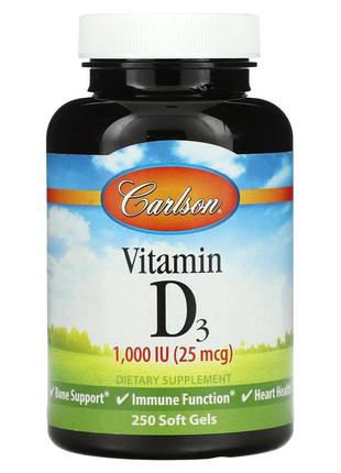 Carlson вітамін d3 25 мкг 1000 мо 250 капсул для імунітету кісток серця зубів м'язів car-01452
