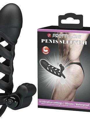 Чорна насадка на члена з вібрацією pretty love penis sleeeve ii