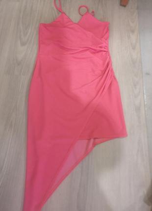 Розовое асимметричное платье4 фото