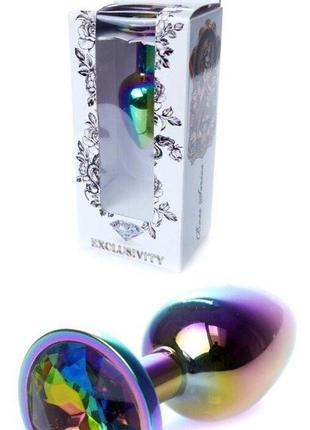 Металева анальна пробка із кристалом boss series - jewellery multicolour plug clear s,