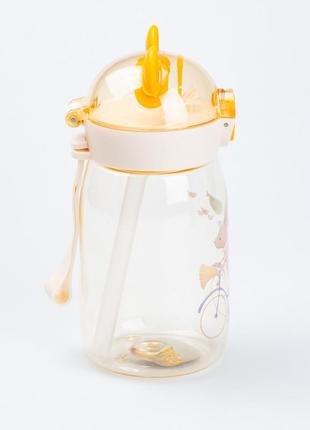 Детская бутылка для воды с трубочкой 500 мл с трубочкой с крышкой флип топ "медвежонок" бежевая3 фото