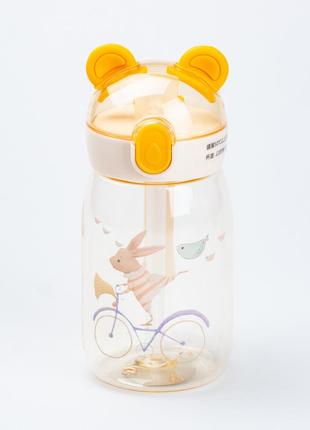 Детская бутылка для воды с трубочкой 500 мл с трубочкой с крышкой флип топ "медвежонок" бежевая1 фото