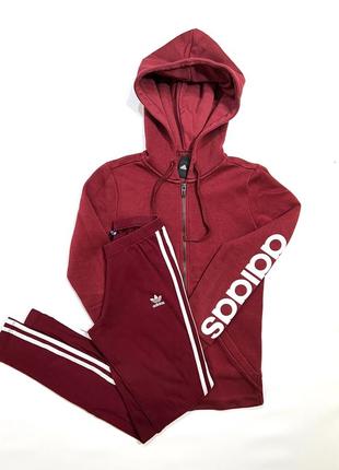 Костюм adidas спортивный женский бордовый лосины+кофта худи с капюшоном3 фото