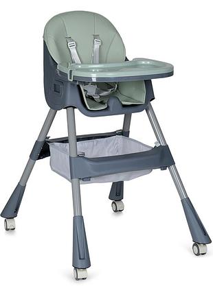 Детский стульчик для кормления (m 5722) колеса, стопор, корзина для игрушек, мятный.