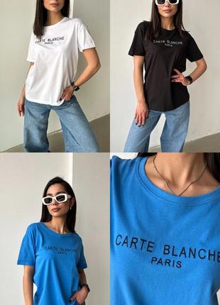 Жіноча футболка з написом: ,, carte blanche,,1 фото