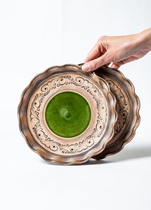 Тарелка-волновка 20 см, украинская этно посуда, молоченная керамика