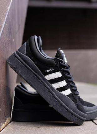 Кросівки жіночі mens adidas campus x bad bunny black white адідас кампус вс бід бані чорні з білими смужками