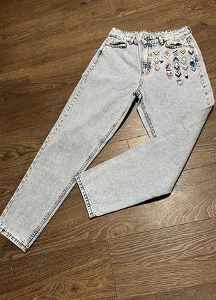 Sale🥰 джинси прямі блакитні з вишивкою нові туреччина