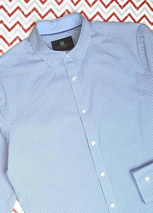 😉1+1=3 голубая приталенная рубашка marks &amp; spencer, размер 44 - 462 фото