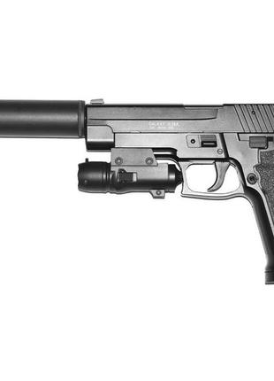Дитячий пістолет sig sauer p226 металевий з глушником і лазерним прицілом 6 мм3 фото