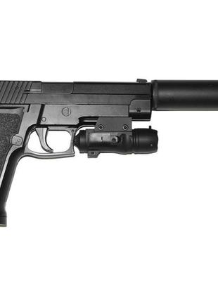 Дитячий пістолет sig sauer p226 металевий з глушником і лазерним прицілом 6 мм5 фото