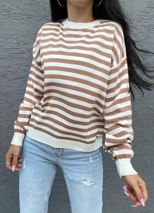 Свитер машинной вязки в полоску тельняшка с манжетами на рукавах и по низу свитера5 фото