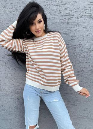 Свитер машинной вязки в полоску тельняшка с манжетами на рукавах и по низу свитера2 фото