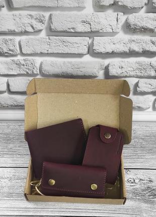 Подарунковий набір dnk leather no14 (портмоне + картхолдер + ключниця) фіолетовий