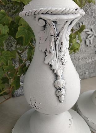 Білі дерев'яні шеббі-підсвічники(свічники) ручна робота,авторський дизайн,висота...