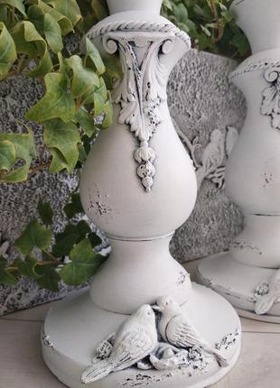 Білі дерев'яні шеббі-підсвічники(свічники) ручна робота,авторський дизайн,висота...