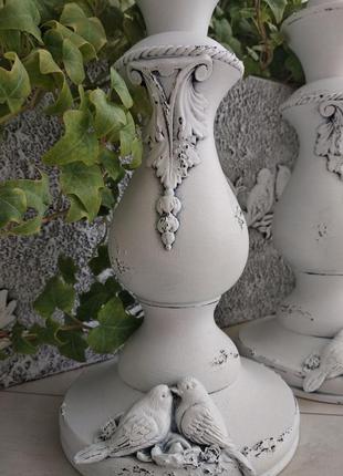 Білі дерев'яні шеббі-підсвічники(свічники) ручна робота,авторський дизайн,висота...