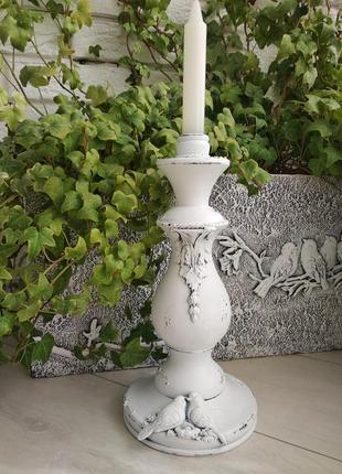 Білі дерев'яні шеббі-підсвічники(свічники) ручна робота,авторський дизайн,висота...