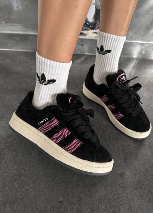 Женские кроссовки adidas campus black / pink zebra premium